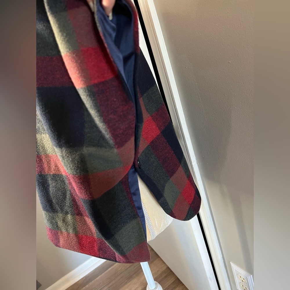 Maeve by Anthropology Red Plaid Multicolor Polyester Blend Cropped Cape One Size - Picture 6 of 8
